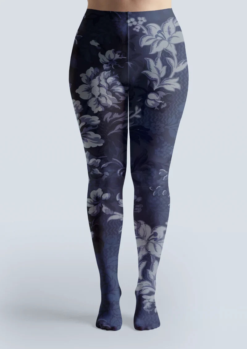 Navy Oversized Floral Tights