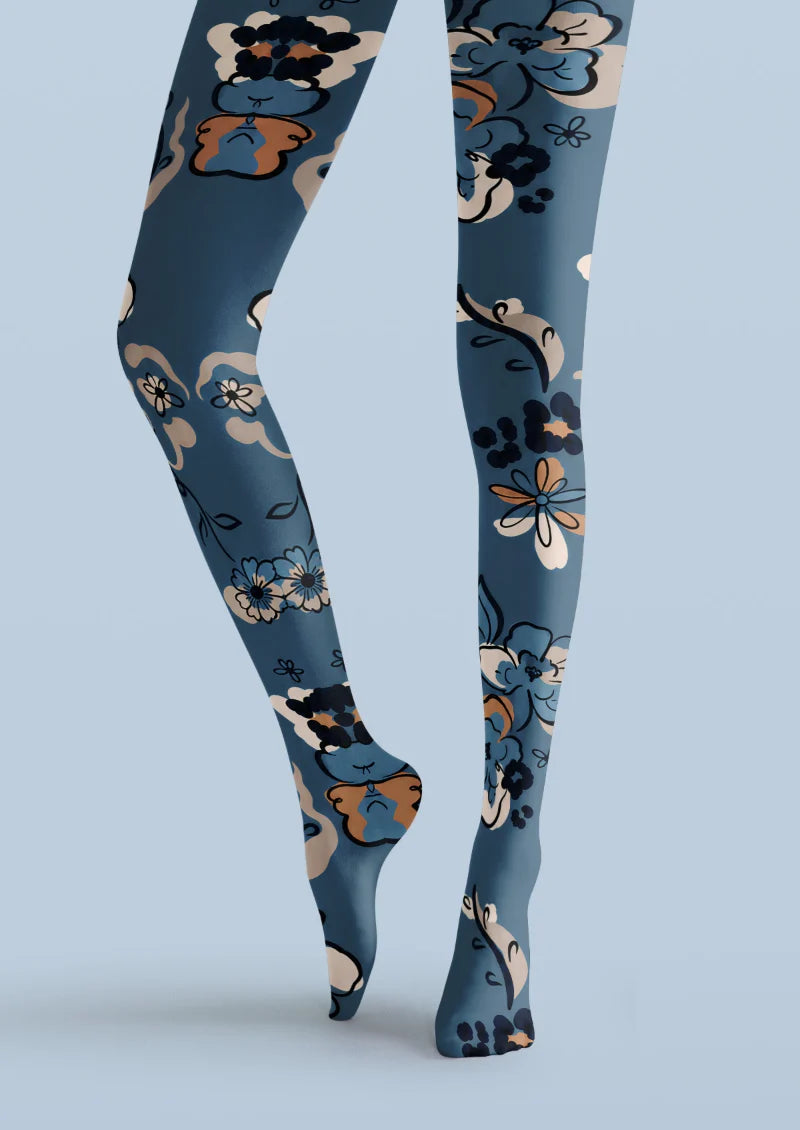 Blue Floral Tights