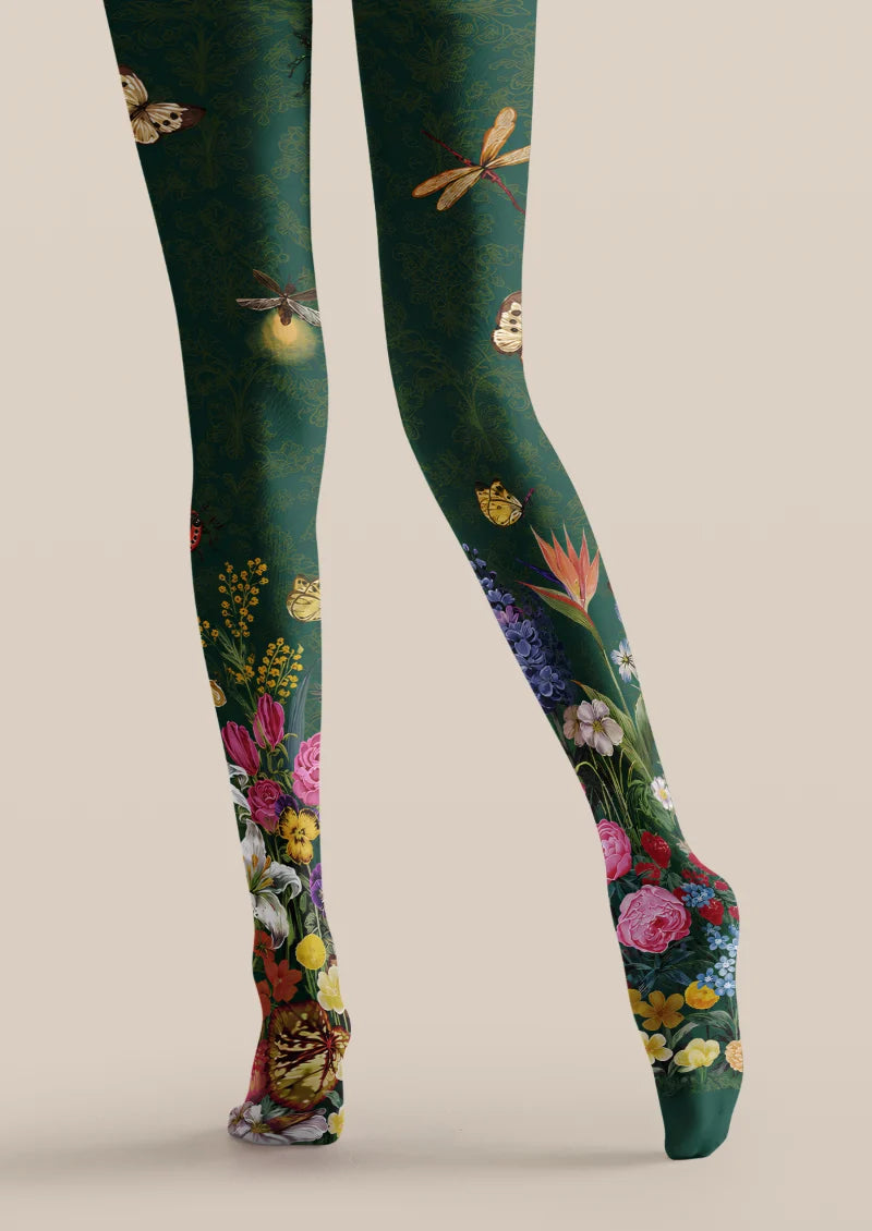 Green Butterfly Garden Tights