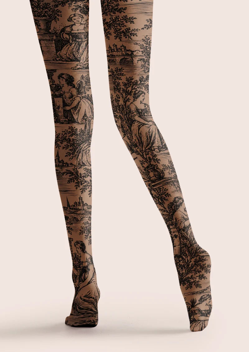 Brown French Pastoral Toile Tights