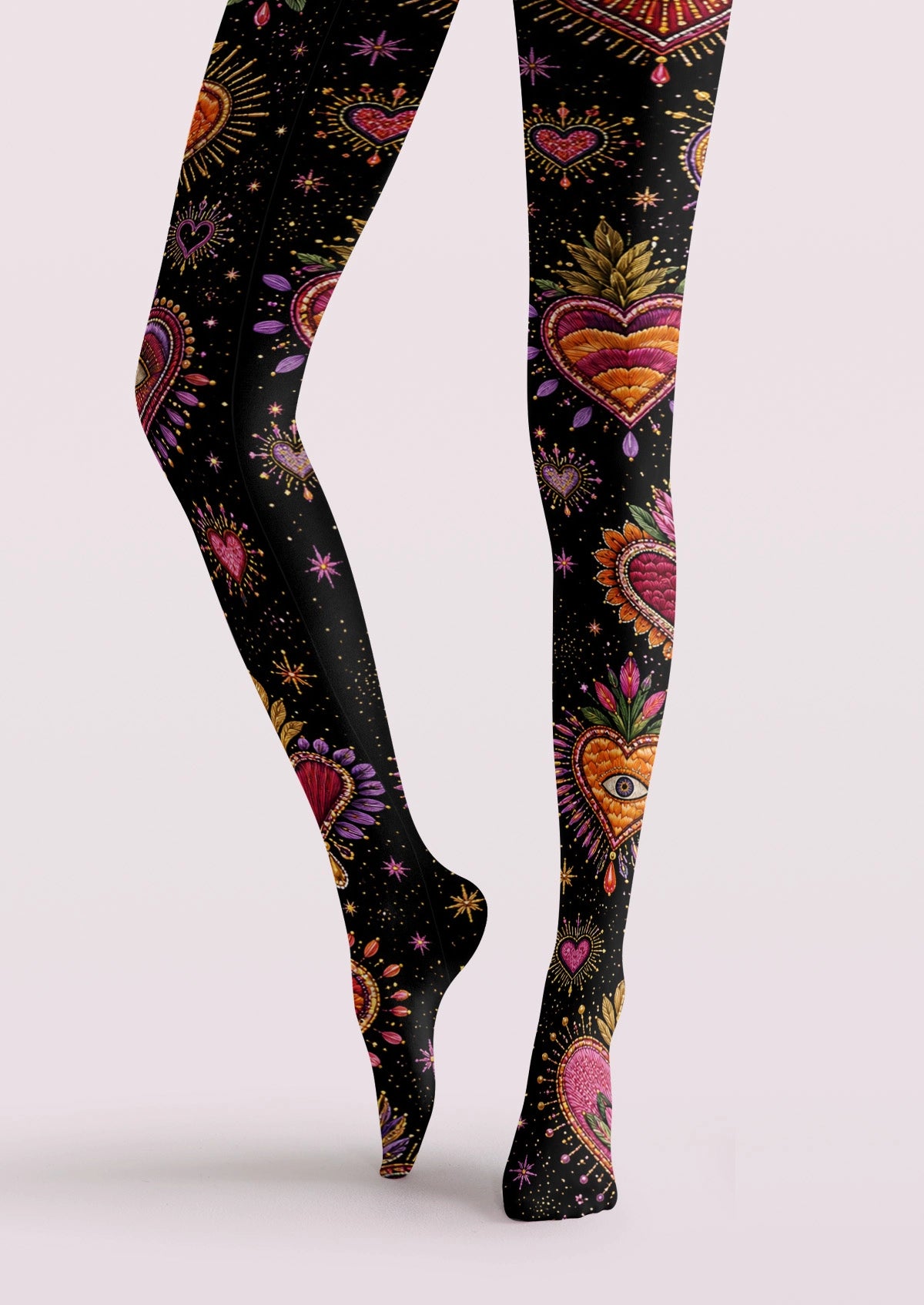Pink Heart Motif Tights