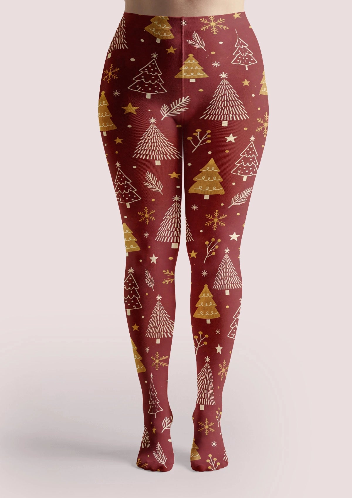 Red Gold Christmas Tree Snowflakes Tights