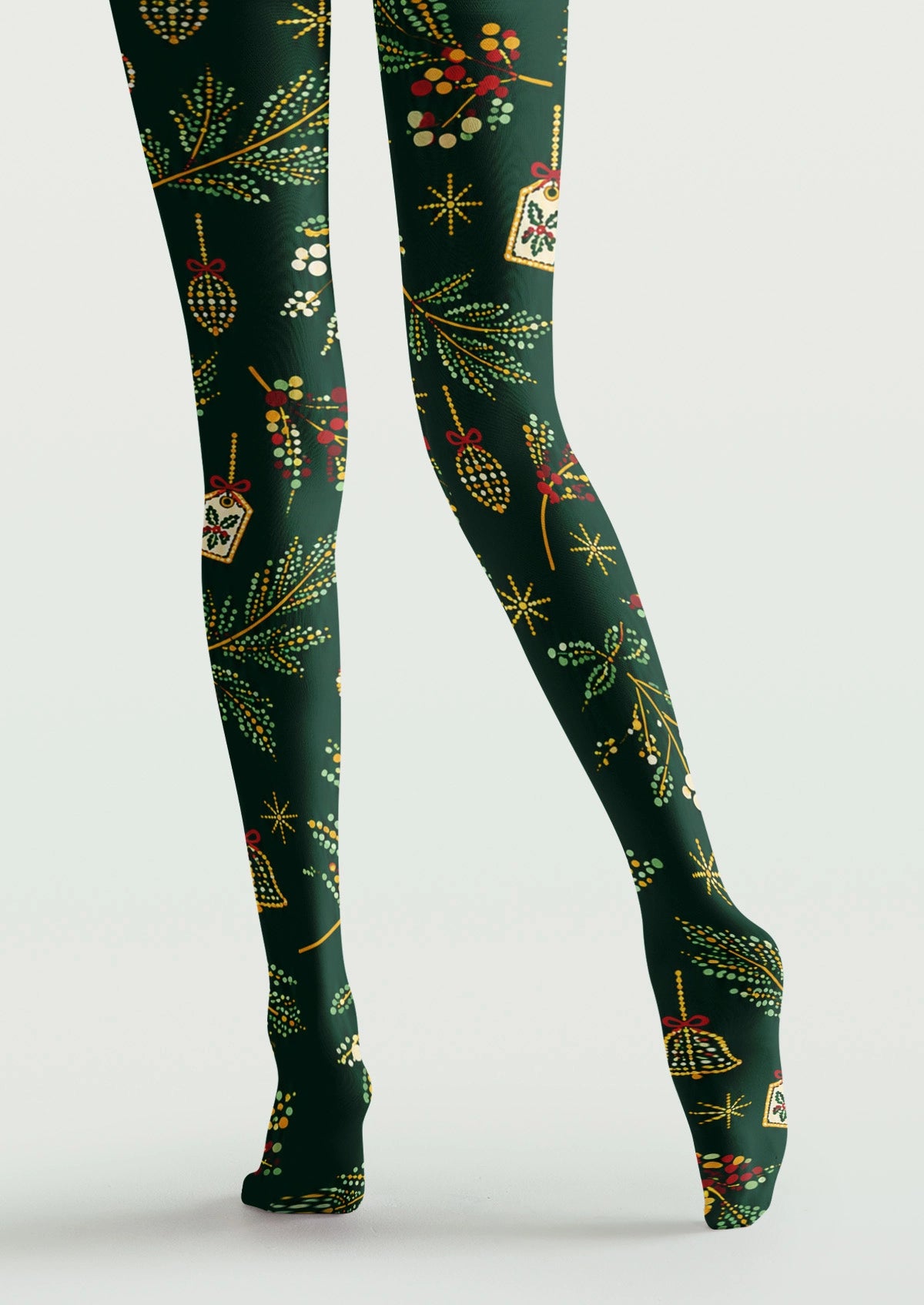 Green Christmas Polka-Dot Plant Tights