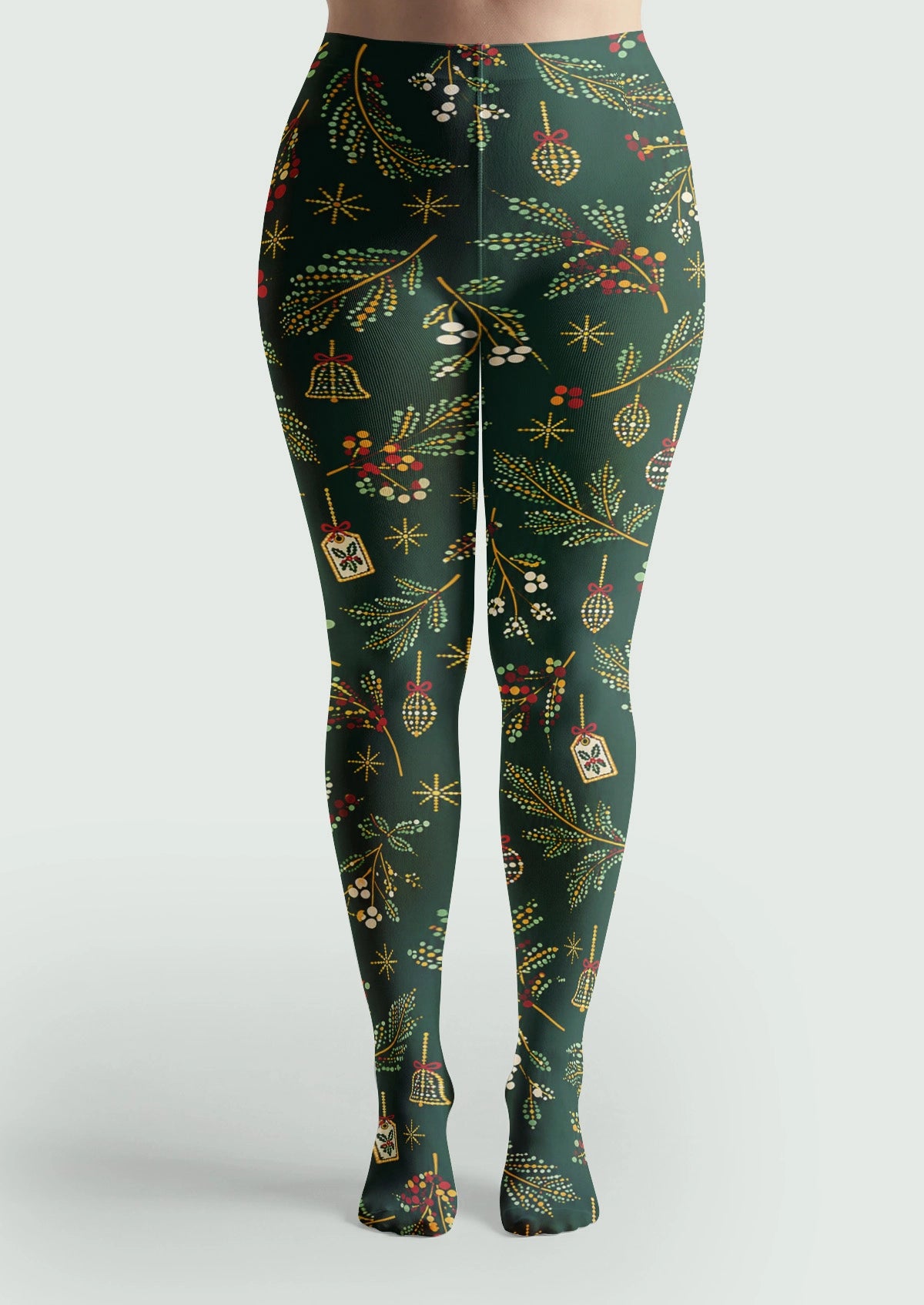 Green Christmas Polka-Dot Plant Tights