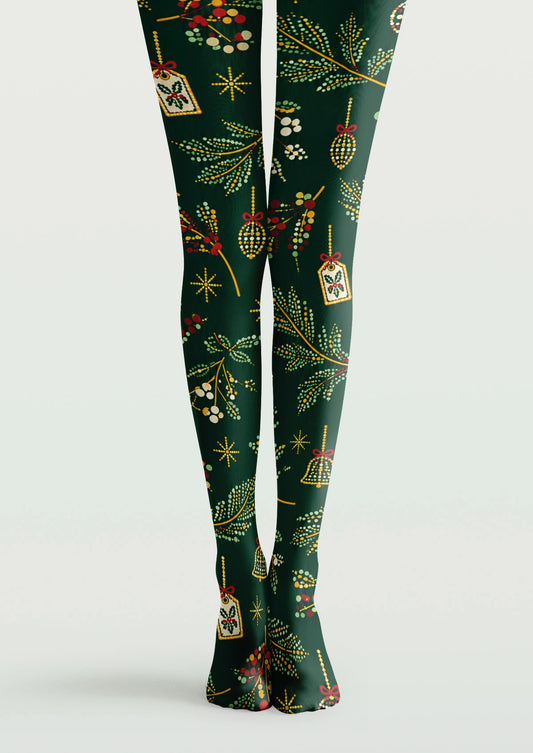 Green Christmas Polka-Dot Plant Tights