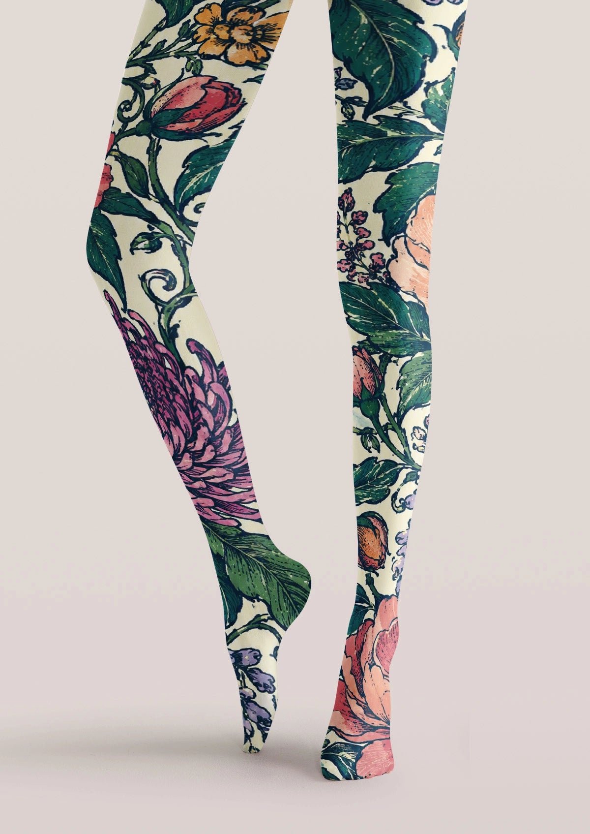 Multi-Colored Hand-Painted Flowers Tights