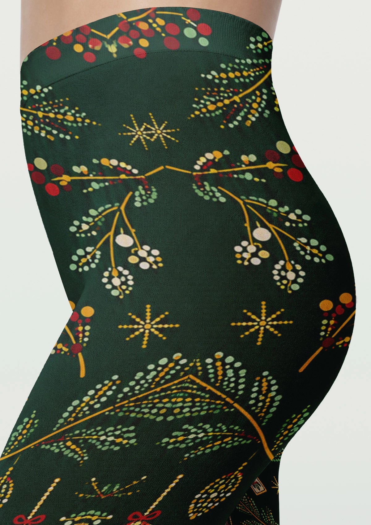 Green Christmas Polka-Dot Plant Tights