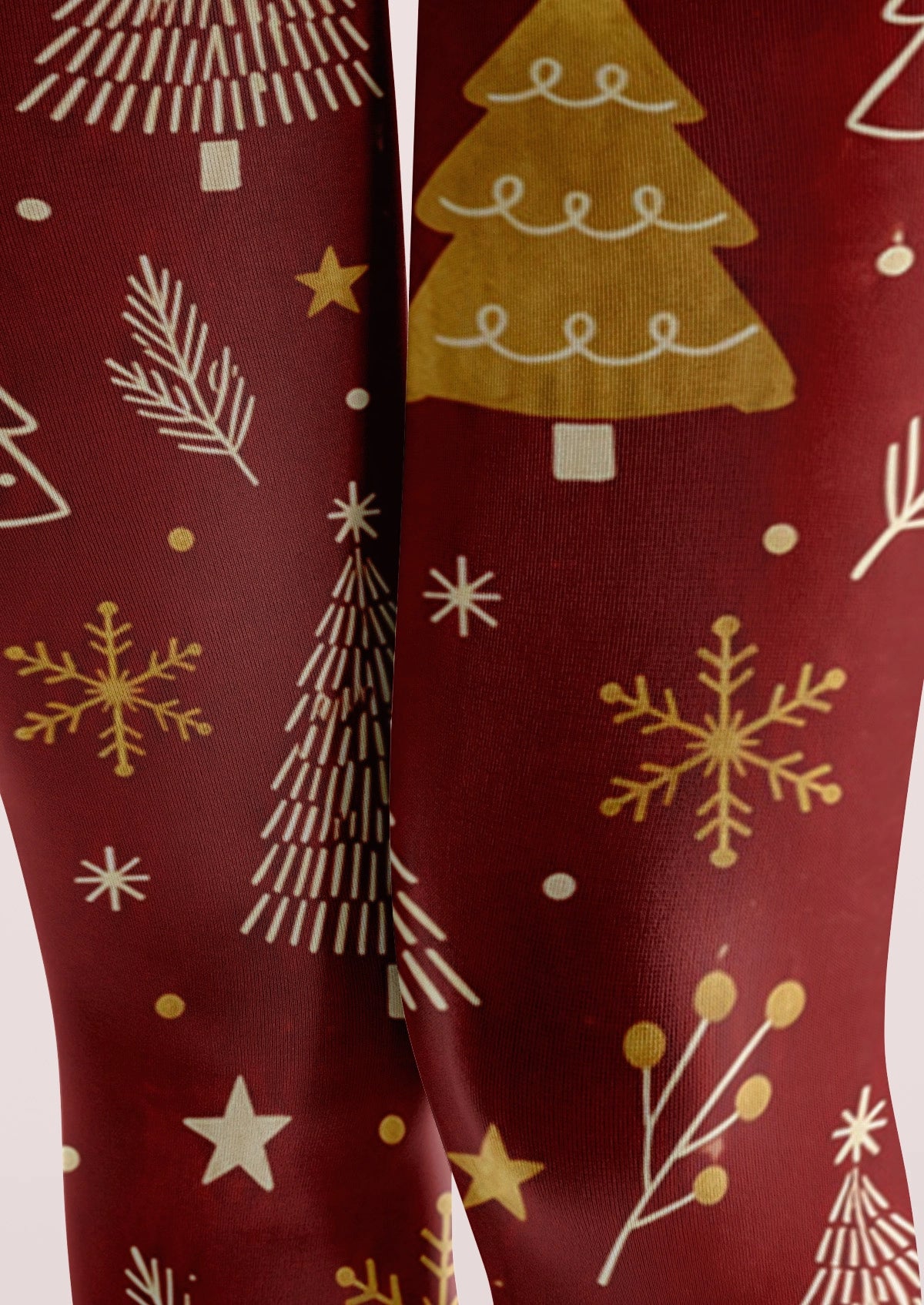 Red Gold Christmas Tree Snowflakes Tights