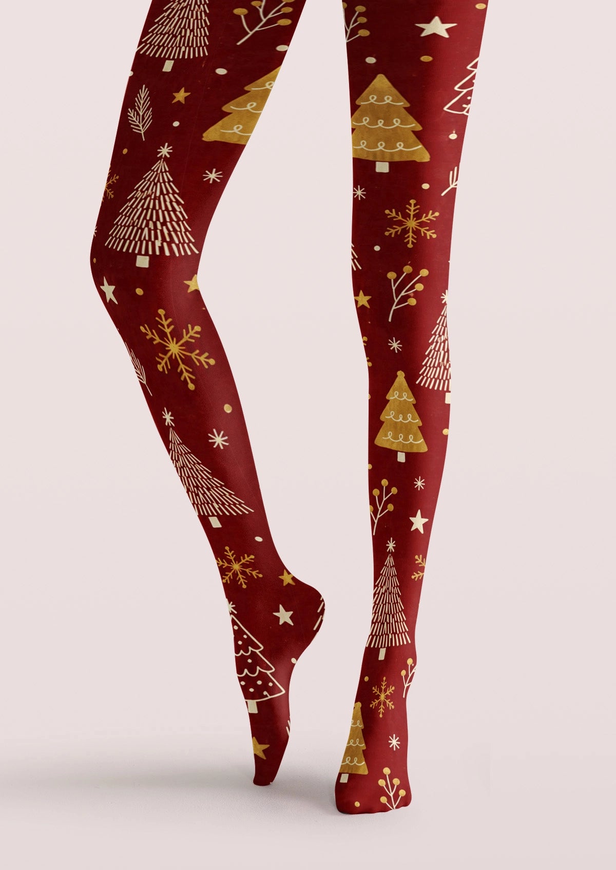 Red Gold Christmas Tree Snowflakes Tights