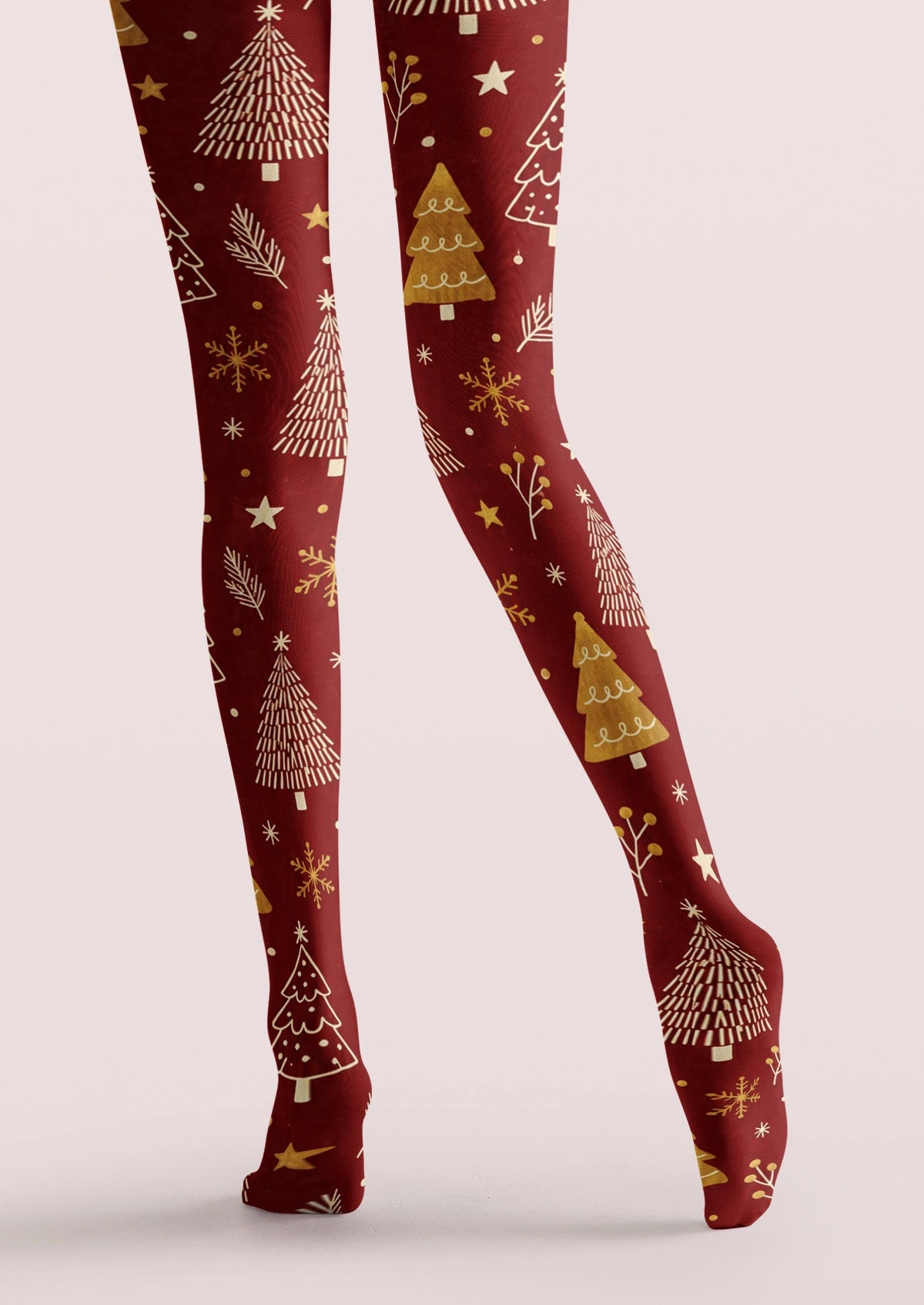 Red Gold Christmas Tree Snowflakes Tights