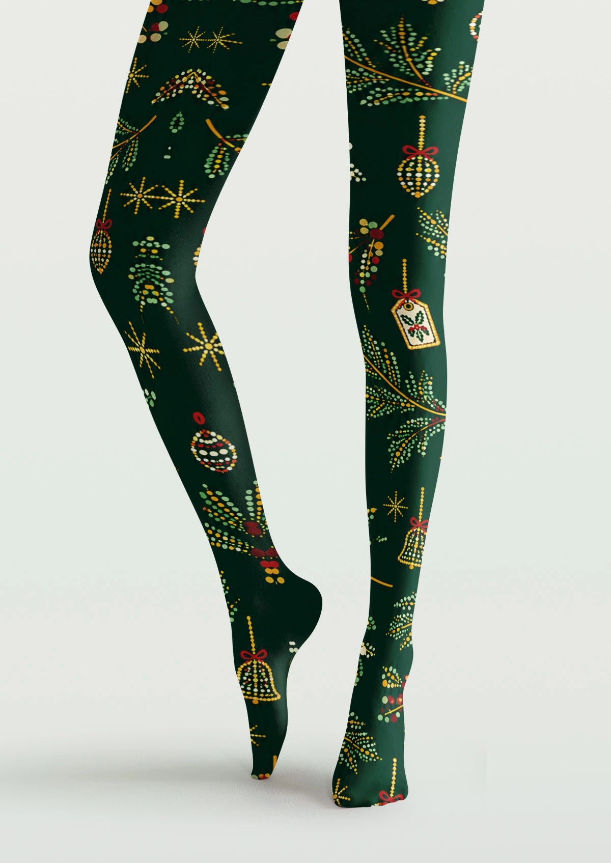 Green Christmas Polka-Dot Plant Tights
