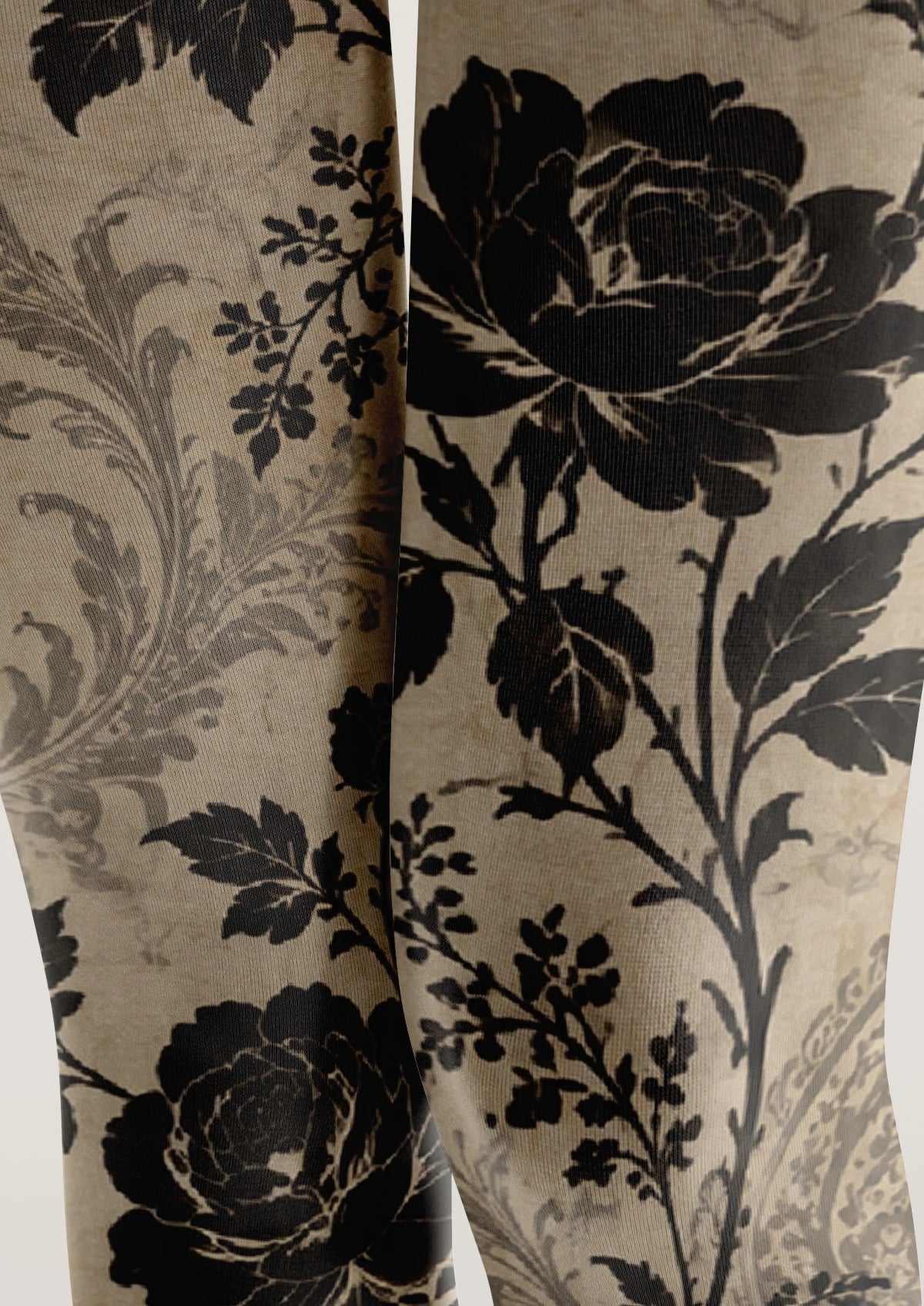 Black Retro Floral Tights