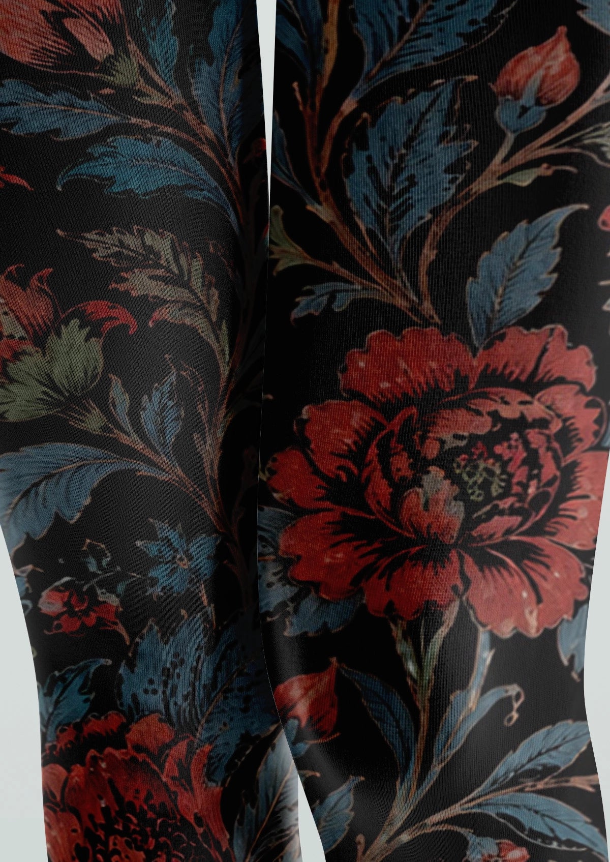 Blue Leaves And Red Flowers Tights