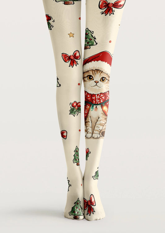 White Christmas Kitten Tights