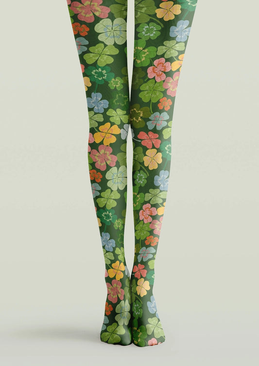 Multicolor Lucky Four-Leaf Clover Tights