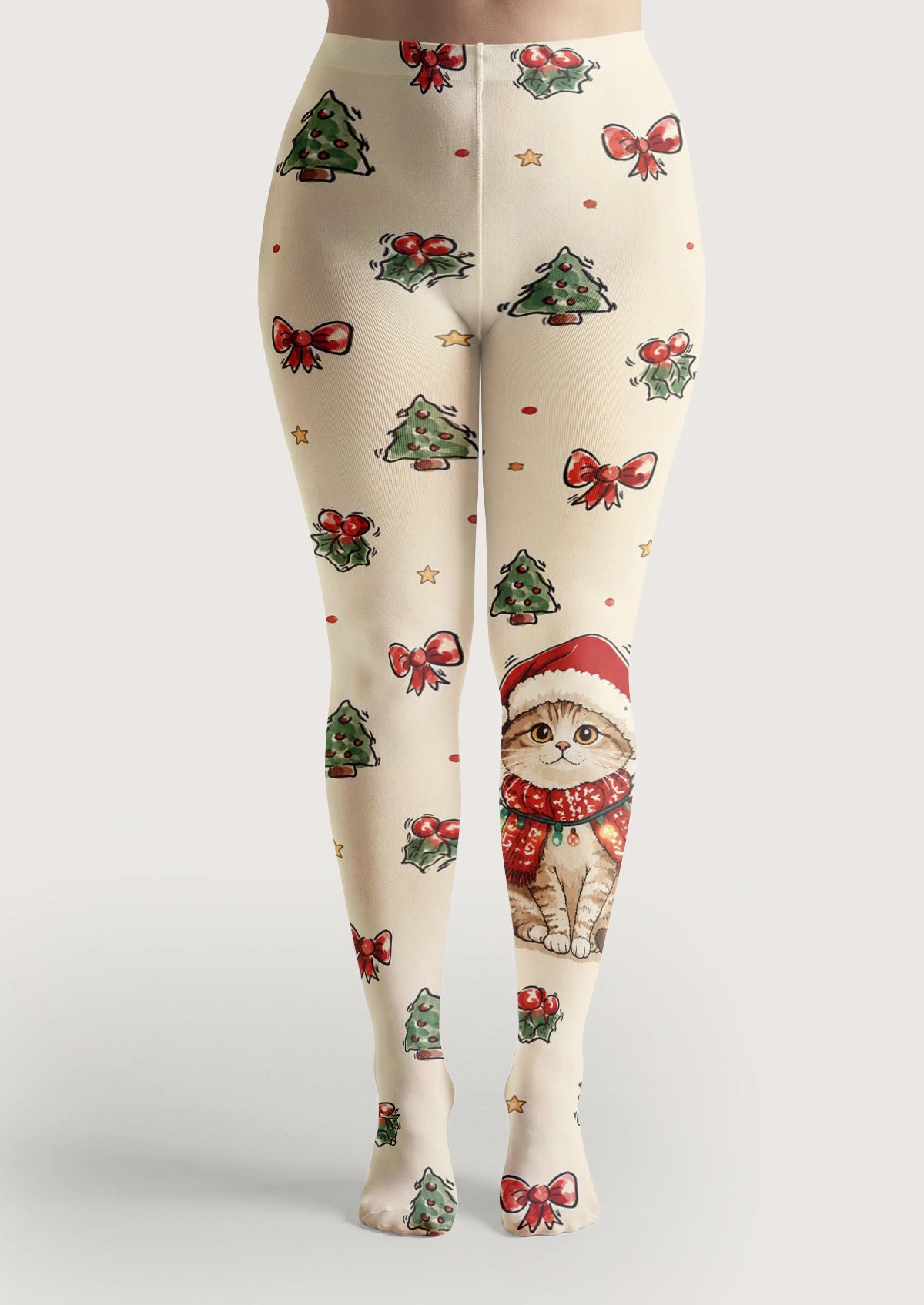 White Christmas Kitten Tights