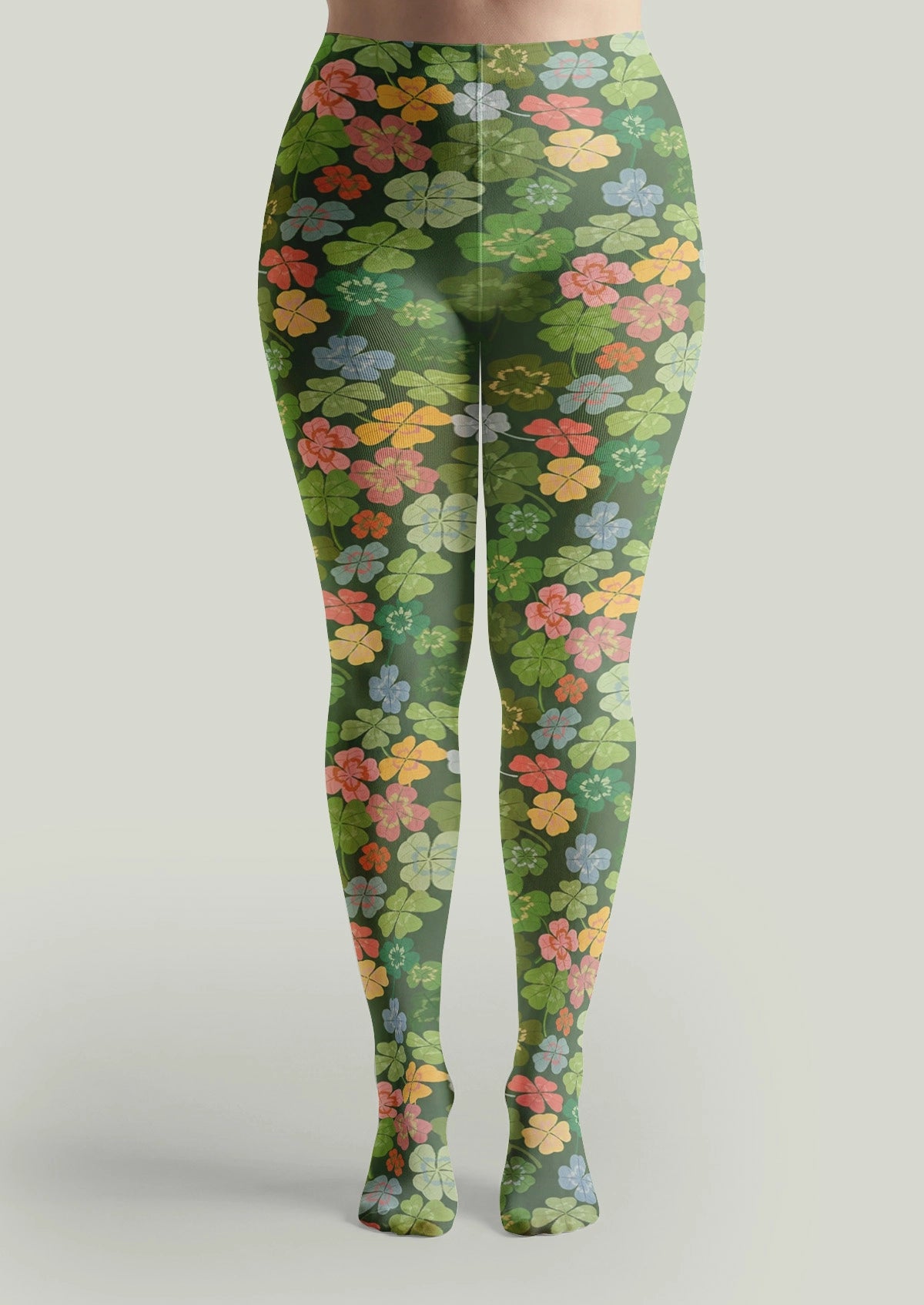 Multicolor Lucky Four-Leaf Clover Tights