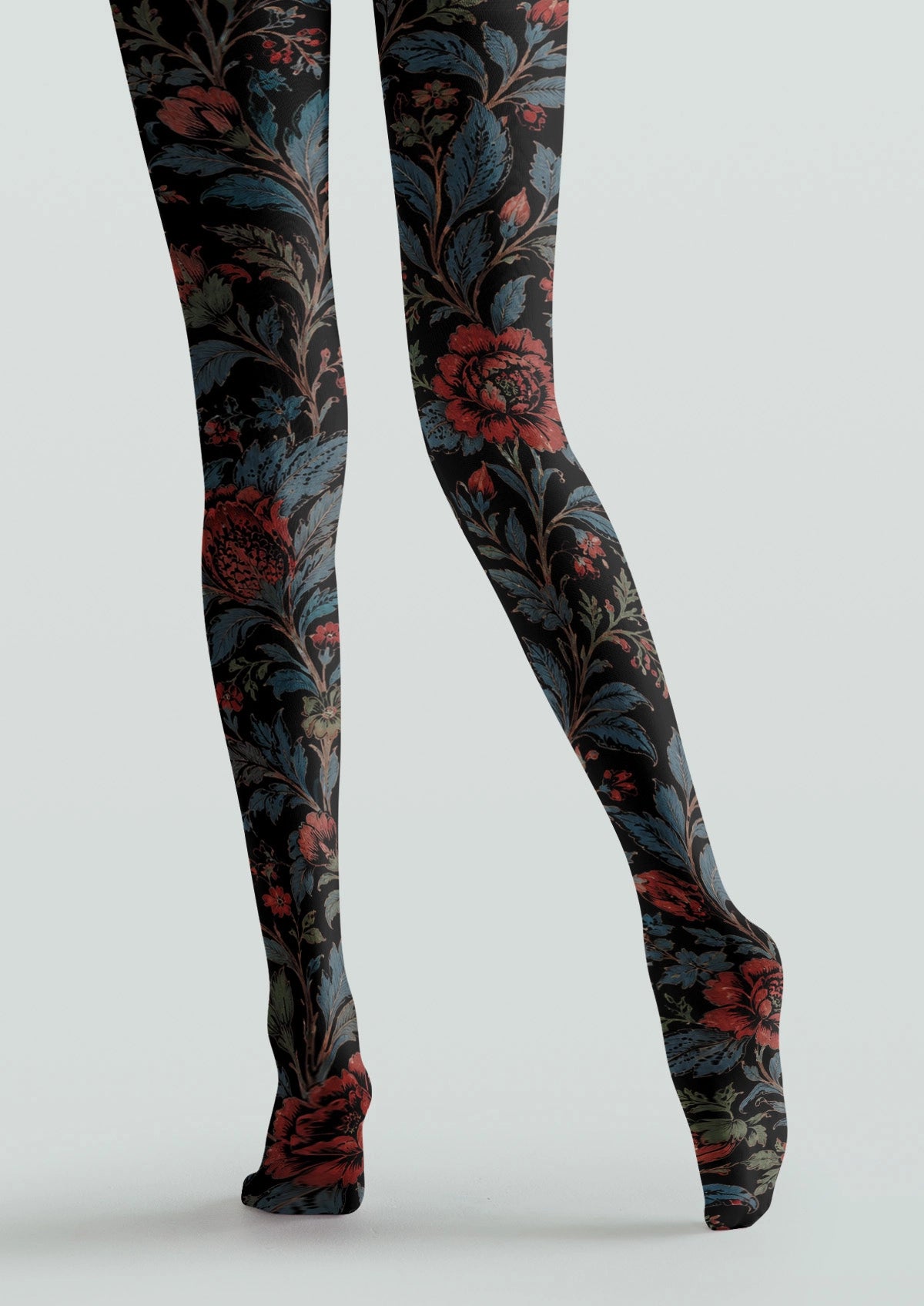 Blue Leaves And Red Flowers Tights