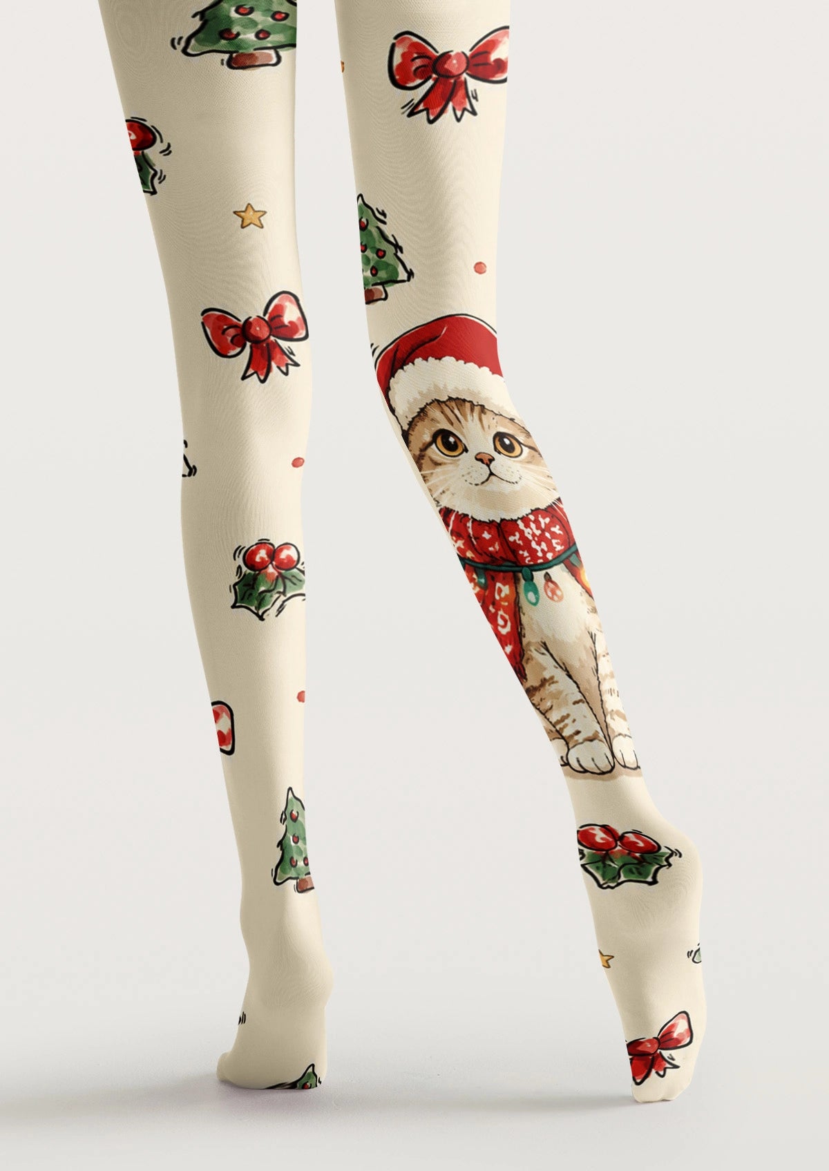 White Christmas Kitten Tights