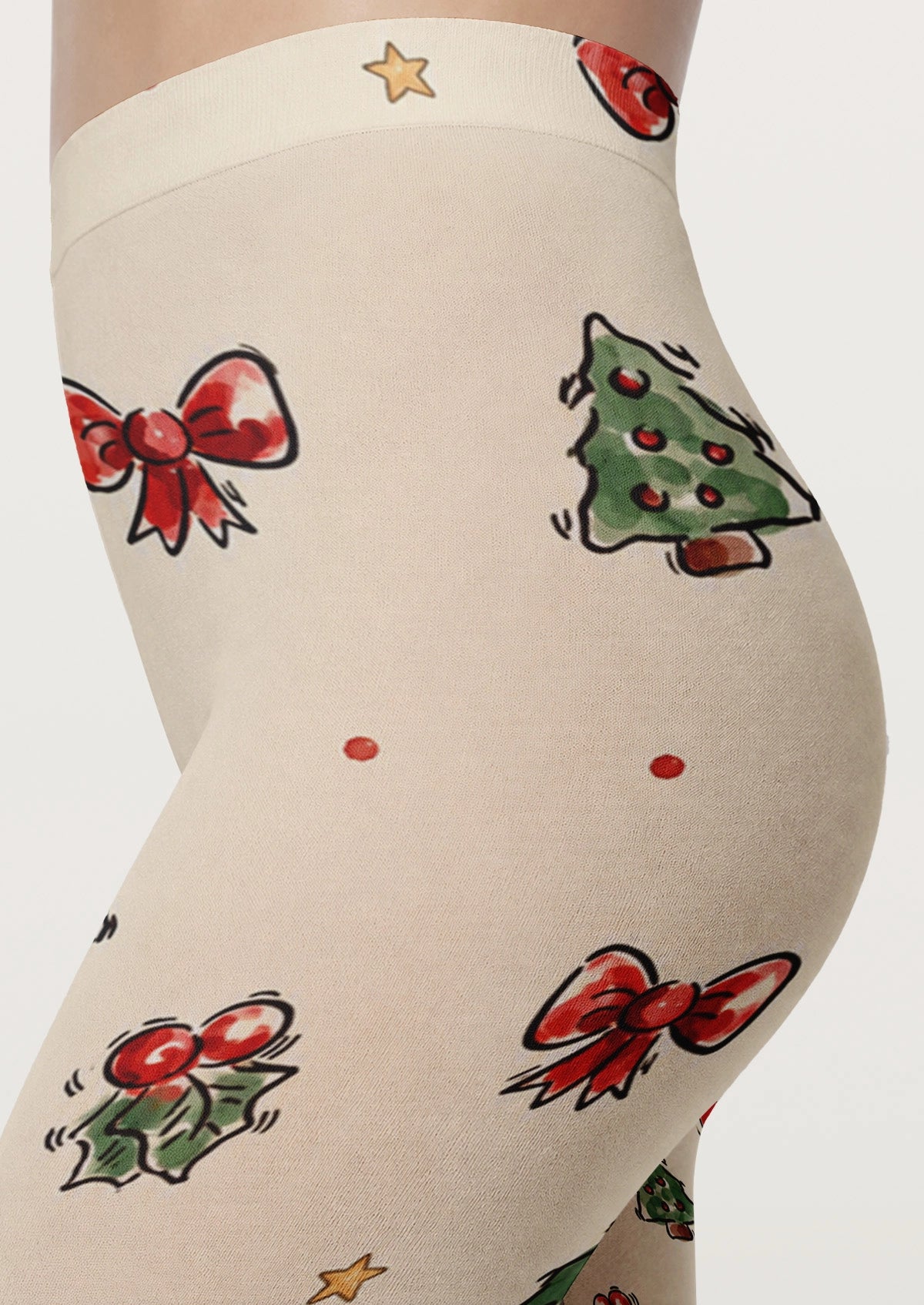 White Christmas Kitten Tights