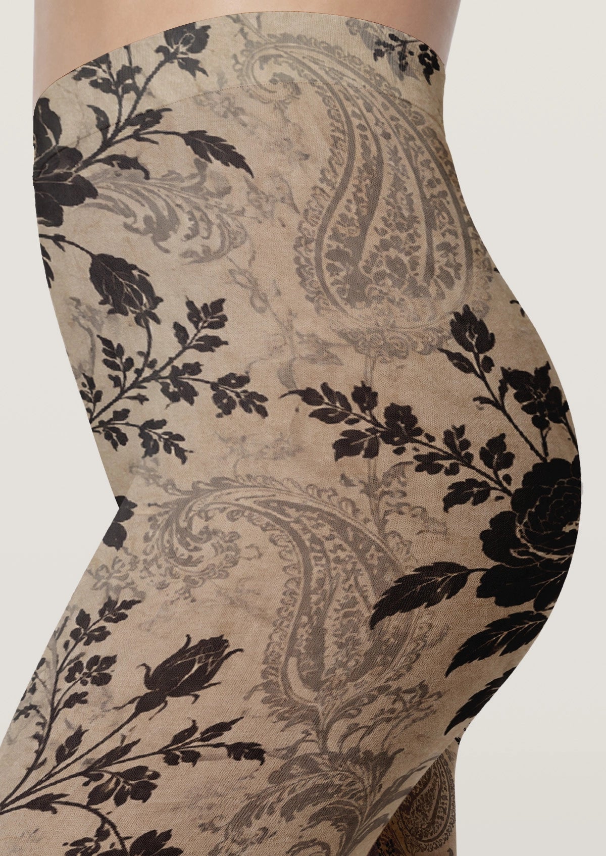 Black Retro Floral Tights