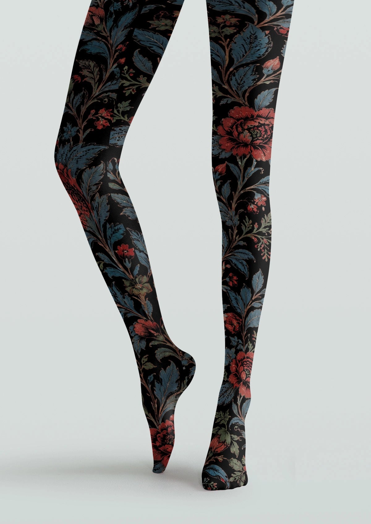 Blue Leaves And Red Flowers Tights