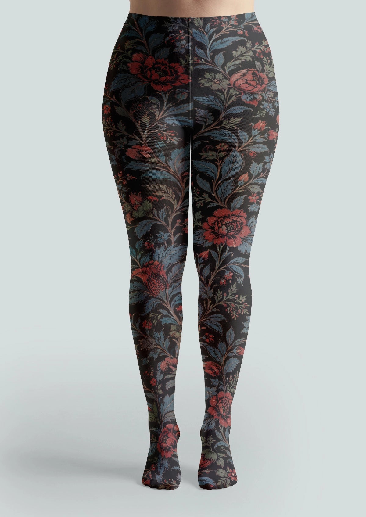 Blue Leaves And Red Flowers Tights