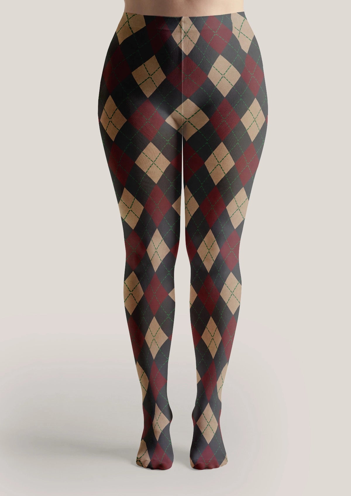 Classic Red And Black Diamond Pattern Tights