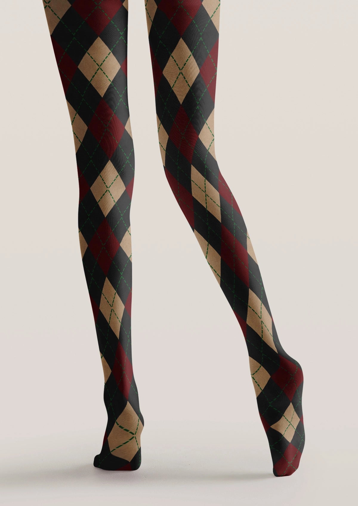 Classic Red And Black Diamond Pattern Tights