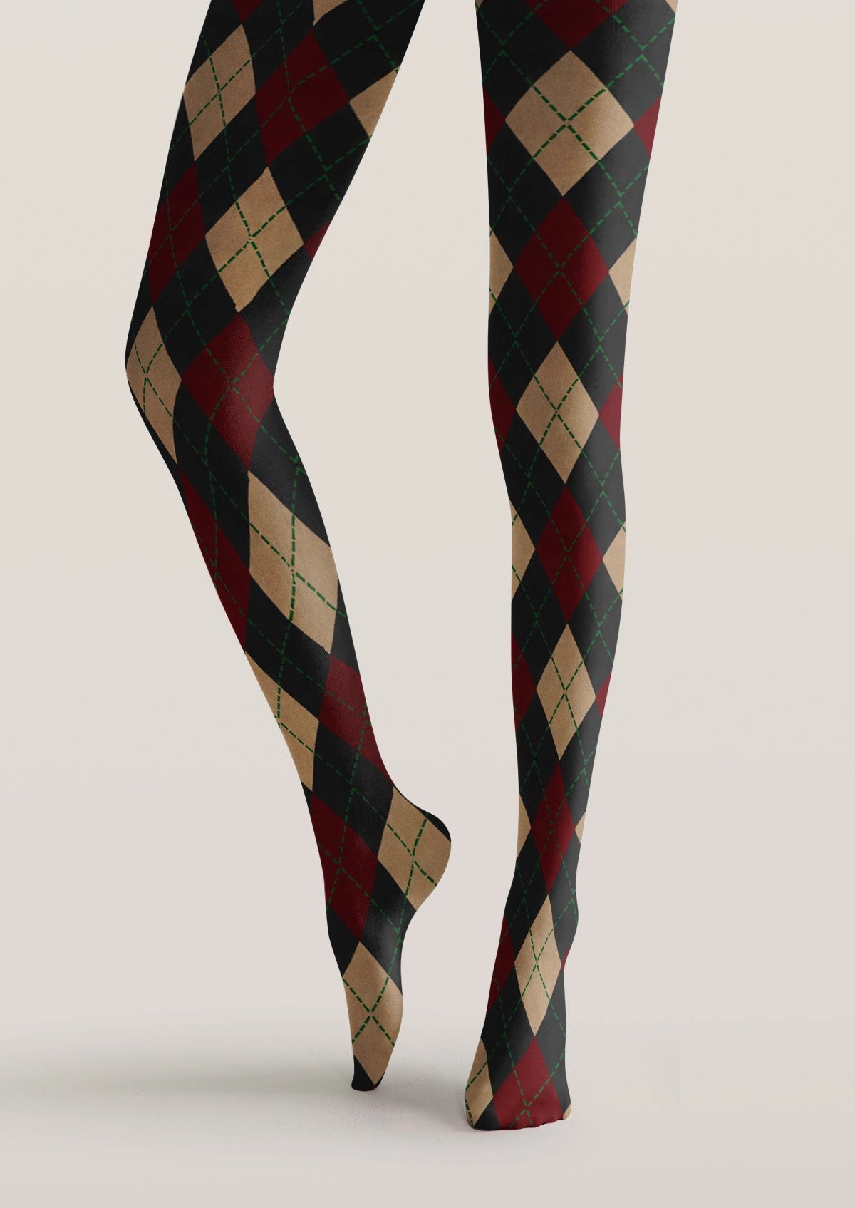 Classic Red And Black Diamond Pattern Tights