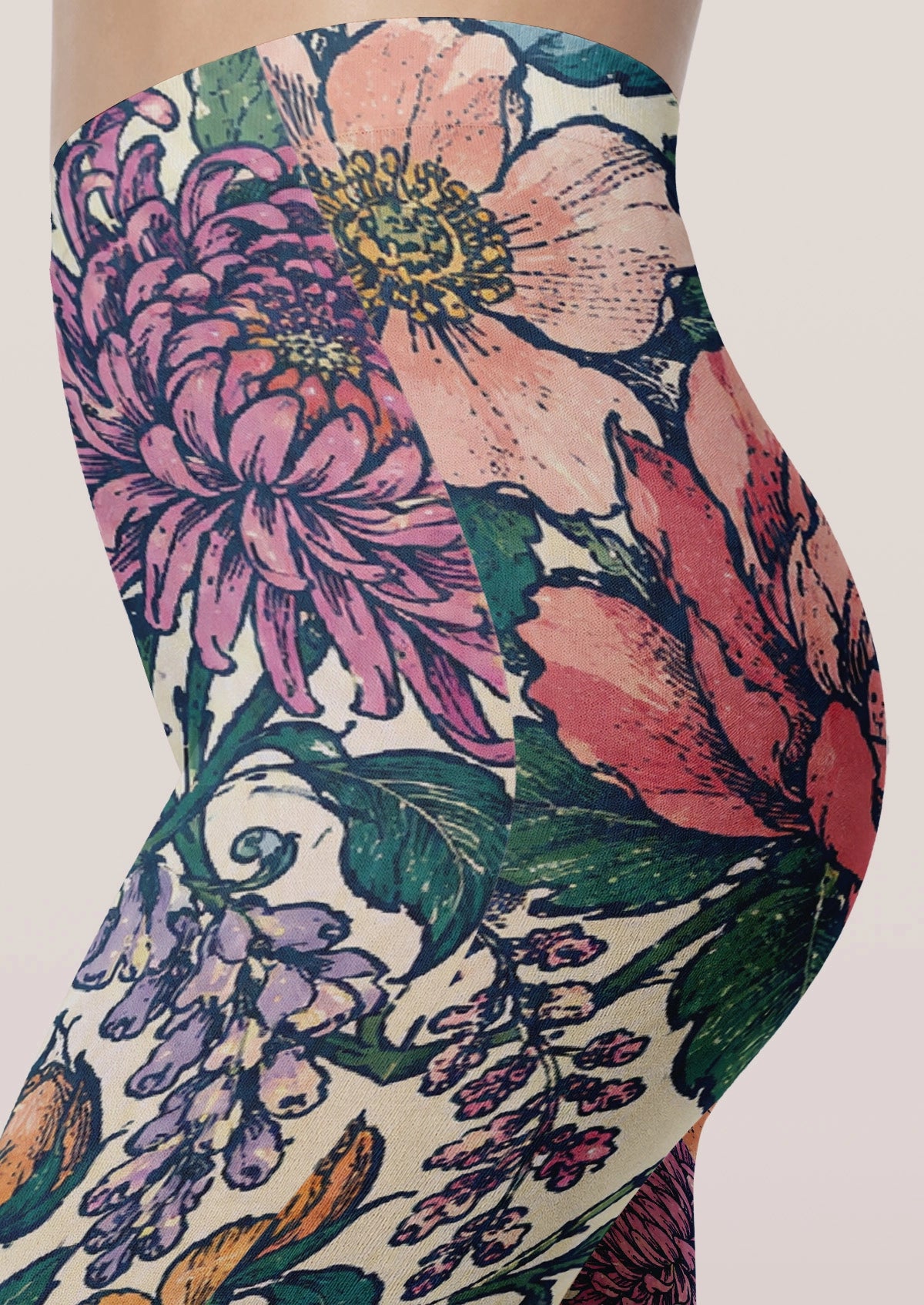Multi-Colored Hand-Painted Flowers Tights