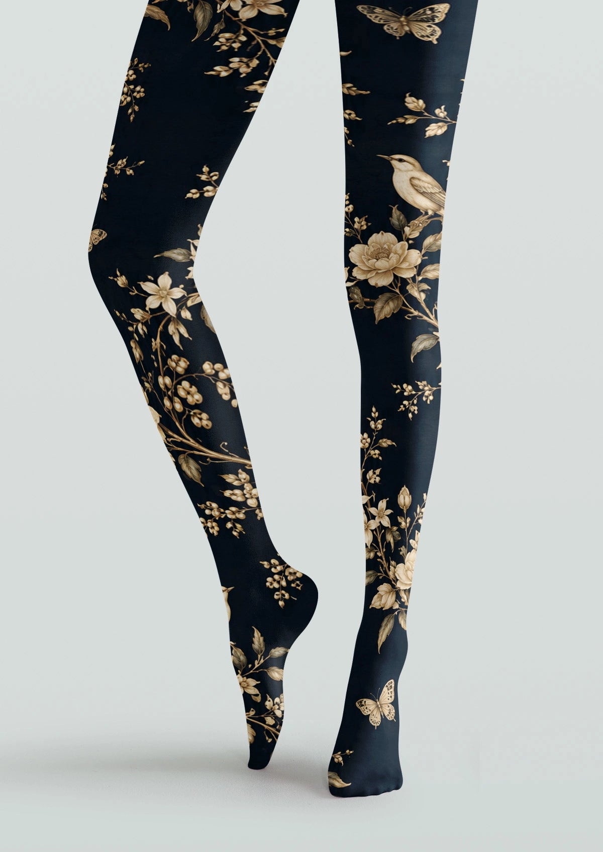 Black Swallows And Flowers Tights