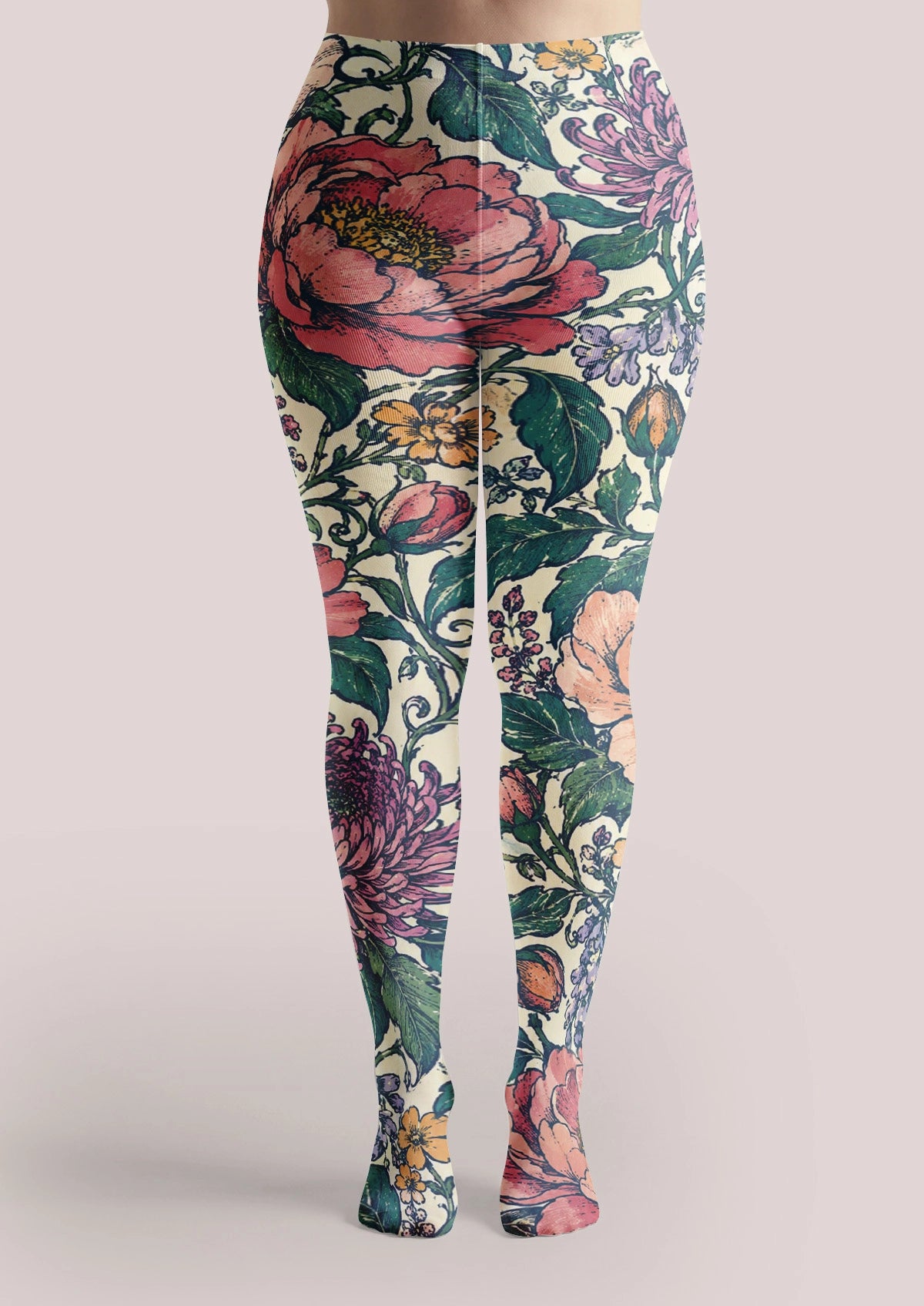 Multi-Colored Hand-Painted Flowers Tights