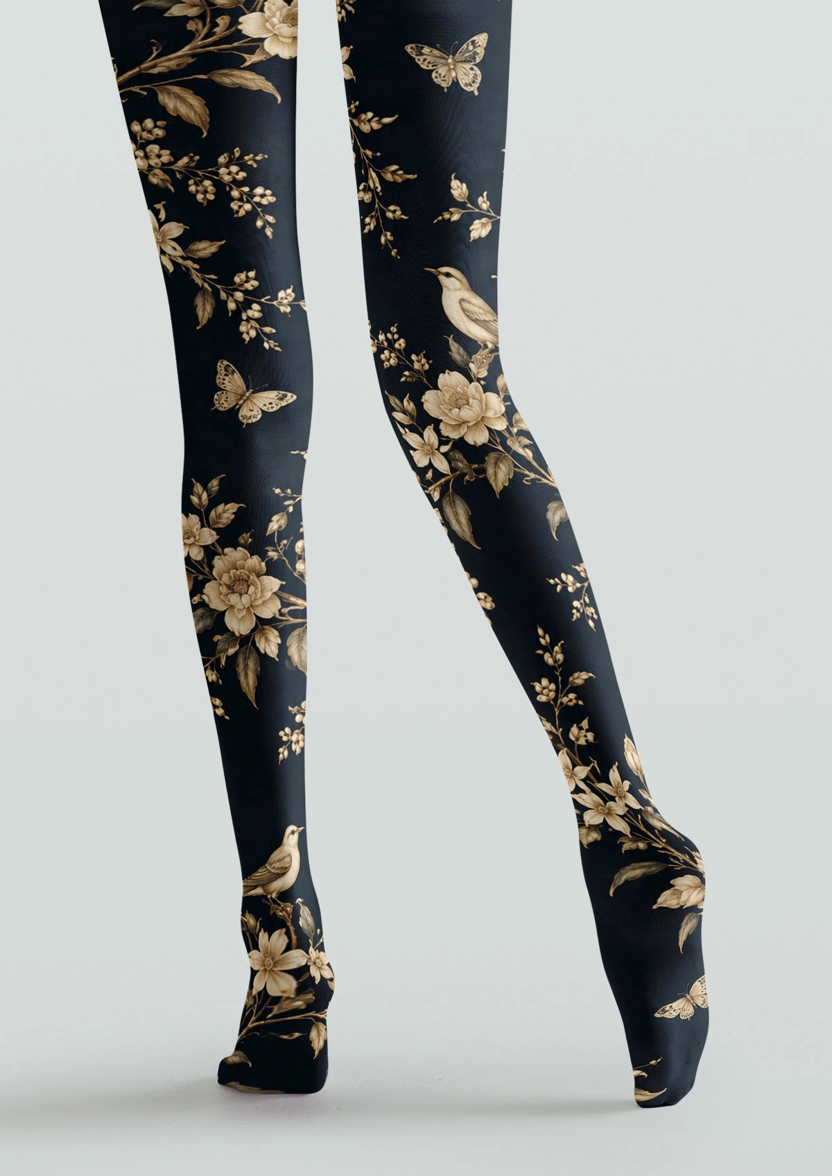Black Swallows And Flowers Tights