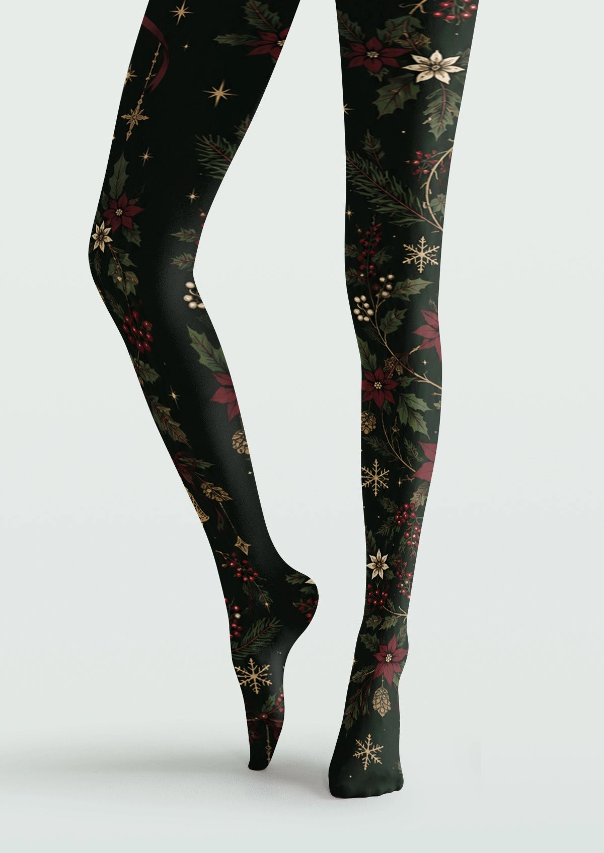 Green Christmas Plants Tights