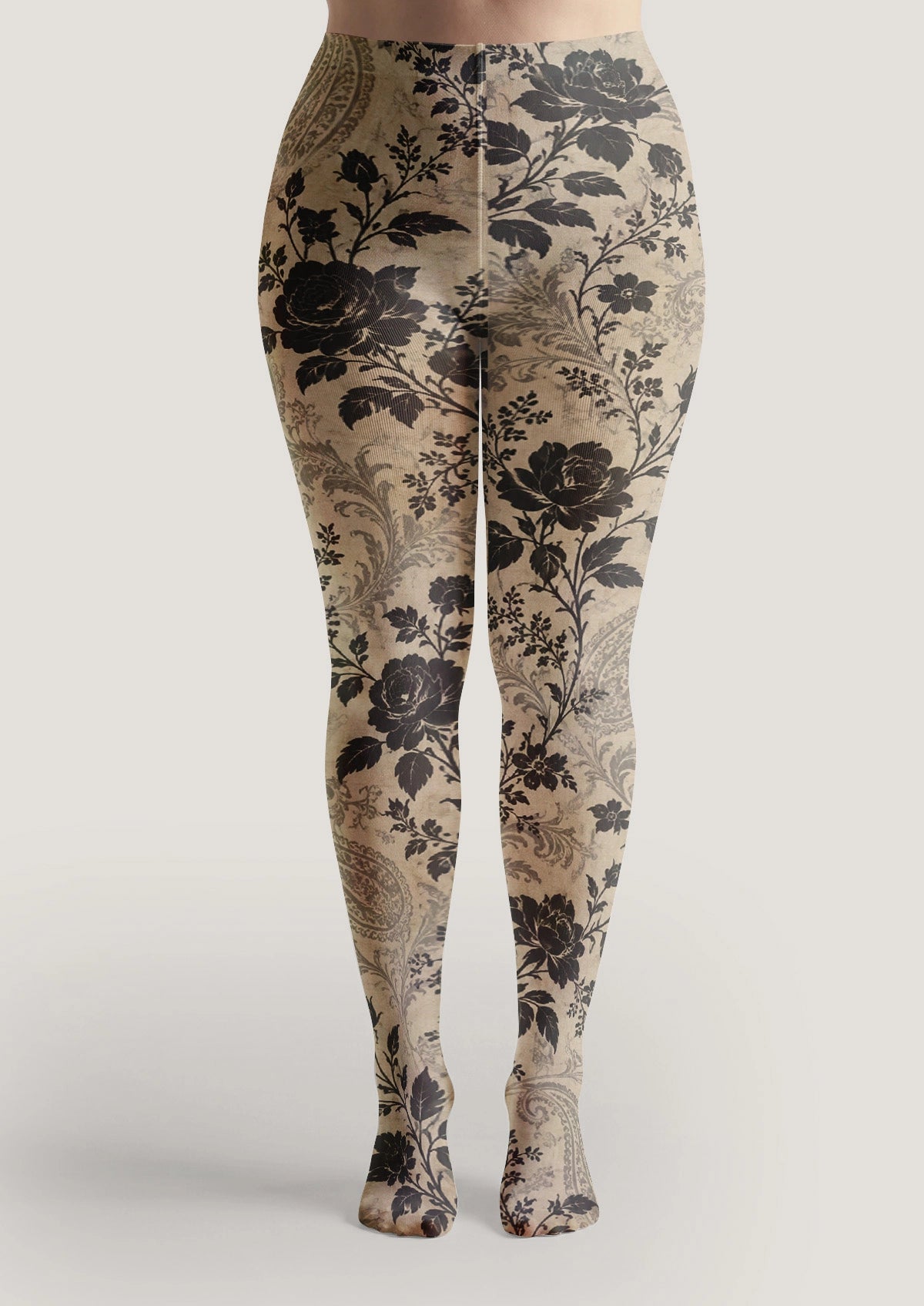 Black Retro Floral Tights