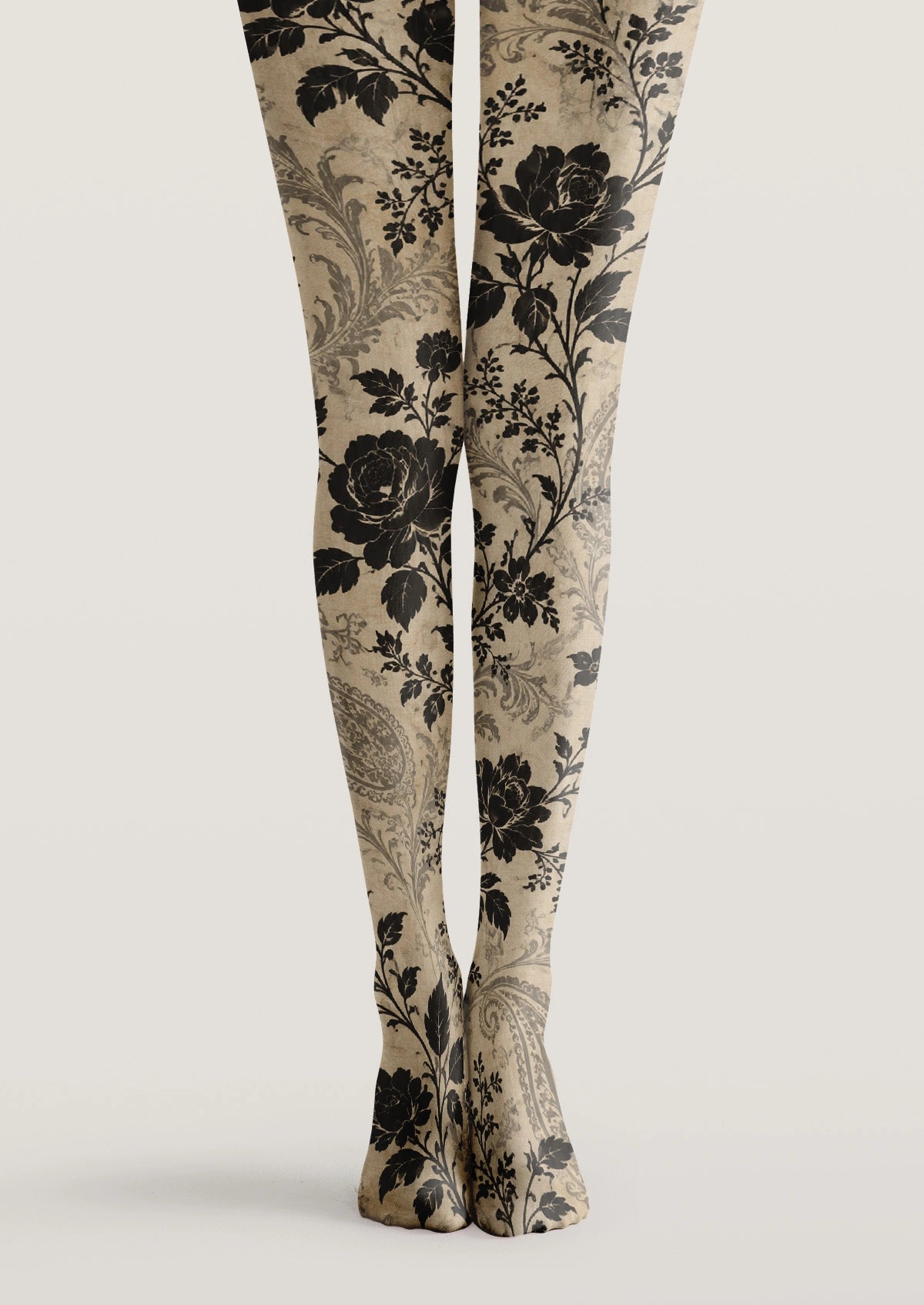 Black Retro Floral Tights