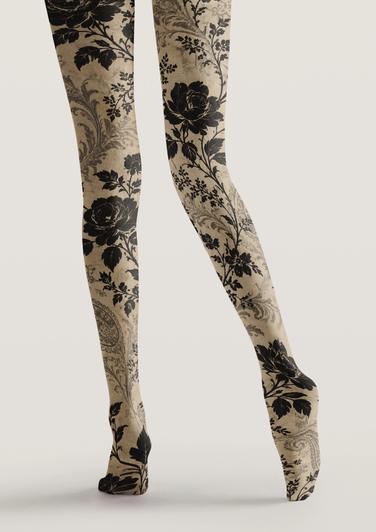 Black Retro Floral Tights
