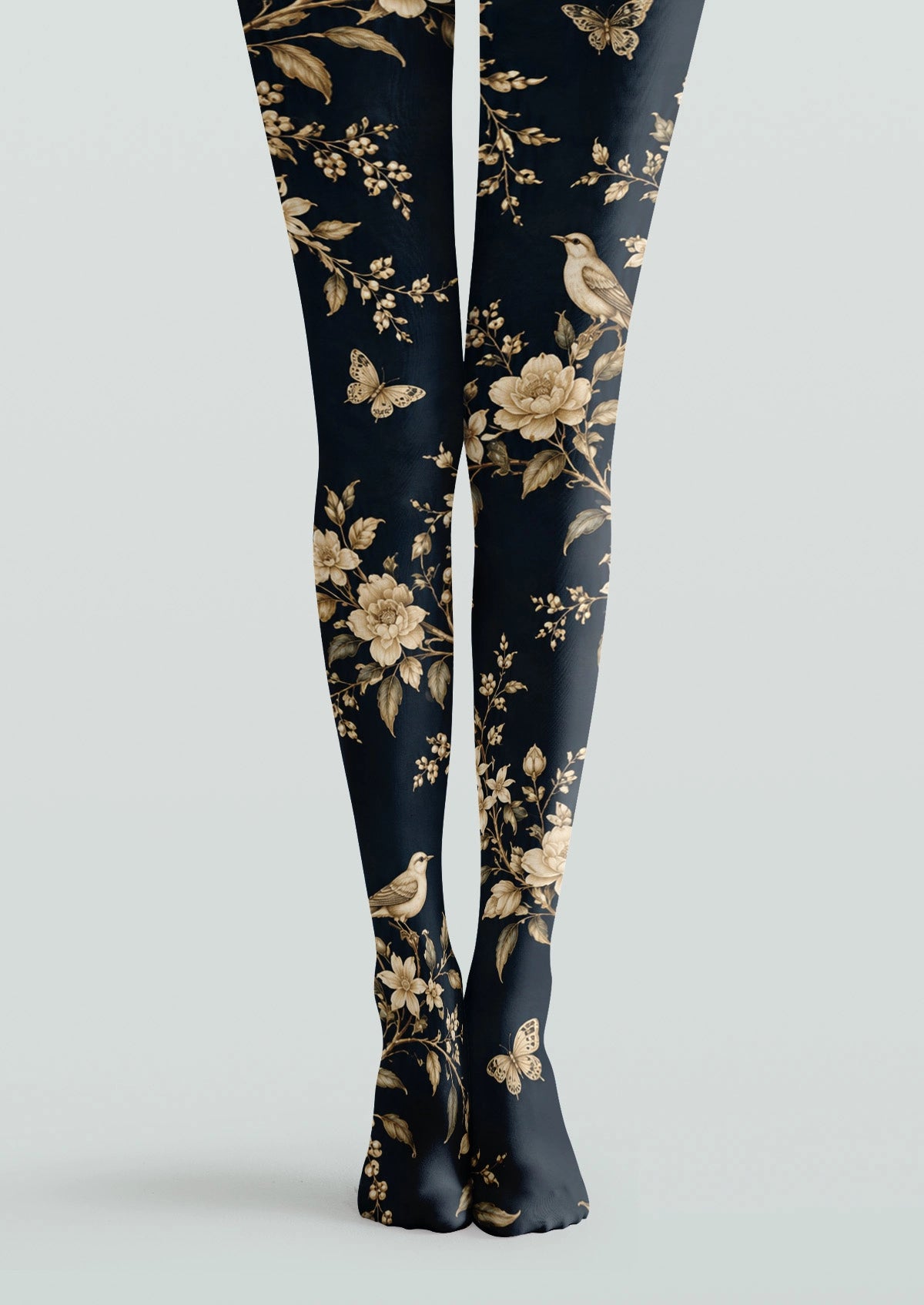 Black Swallows And Flowers Tights