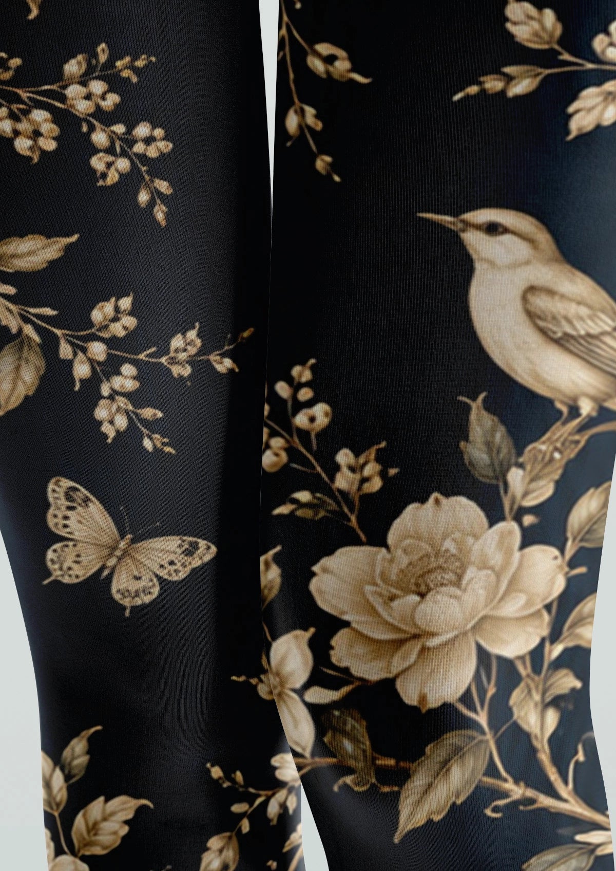 Black Swallows And Flowers Tights