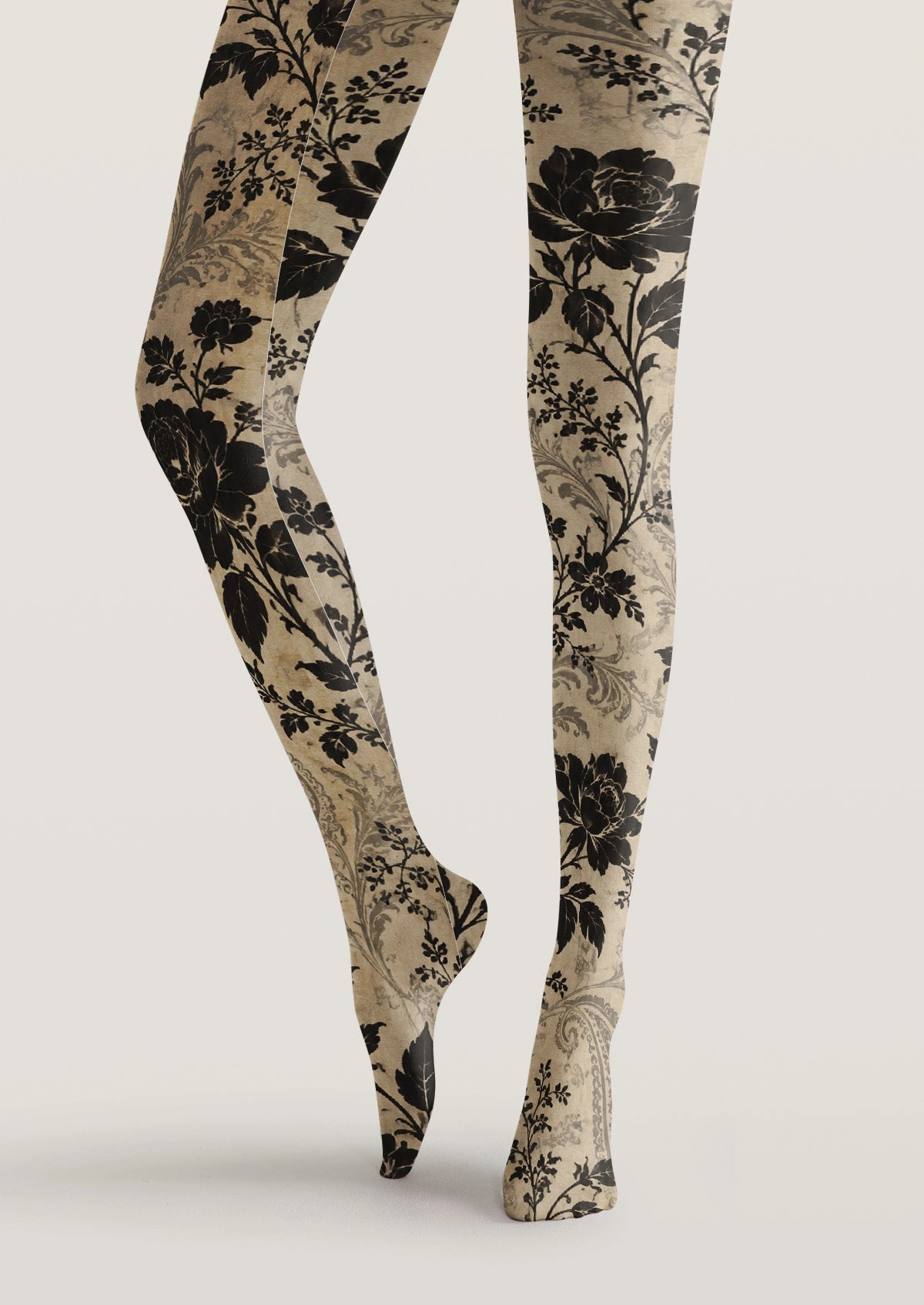Black Retro Floral Tights