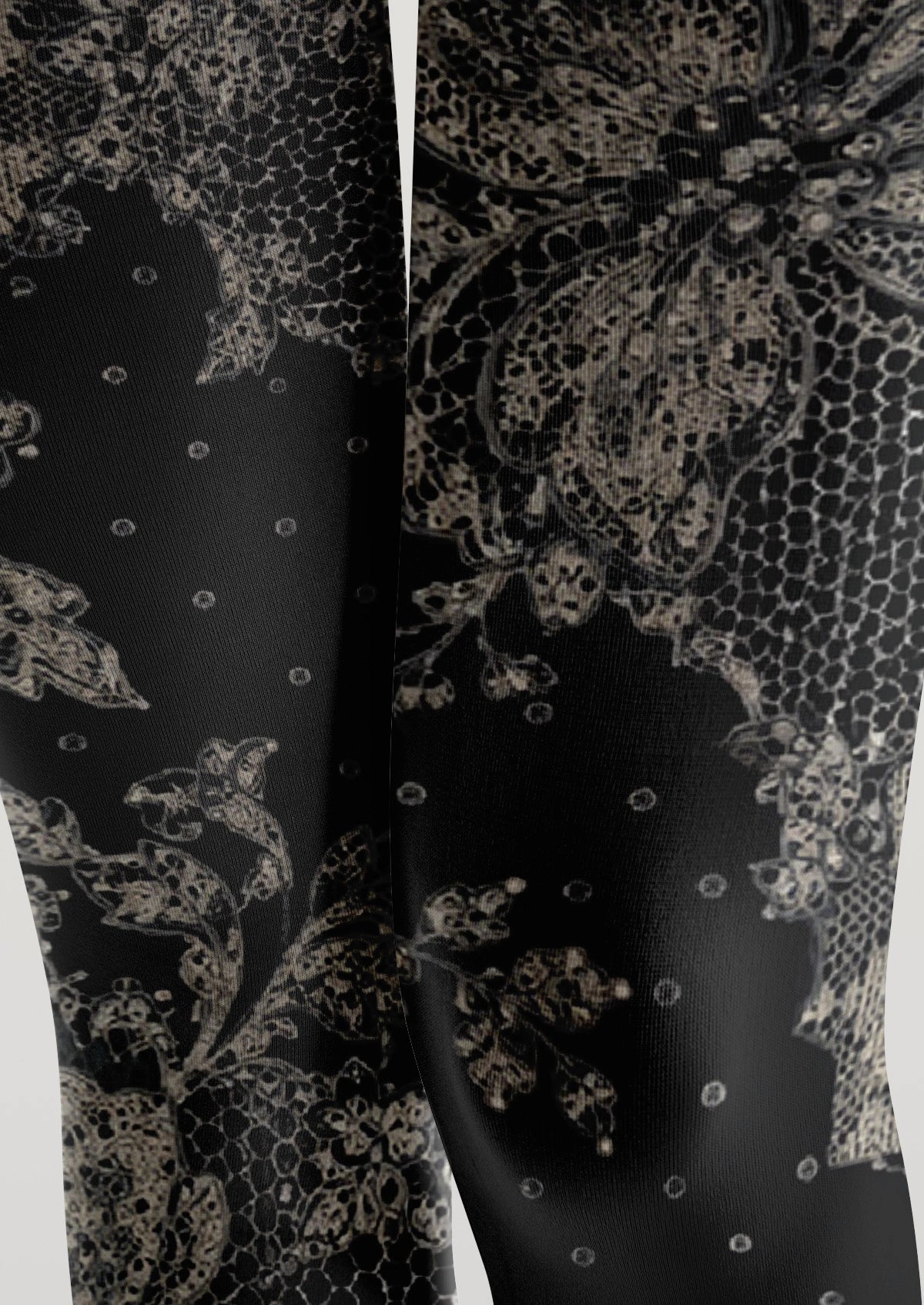 Black Polka Dot And Lace Pattern Patchwork Tights
