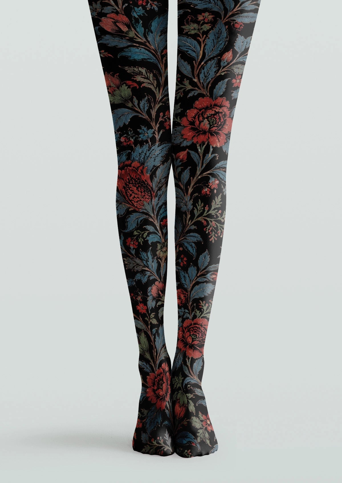 Blue Leaves And Red Flowers Tights