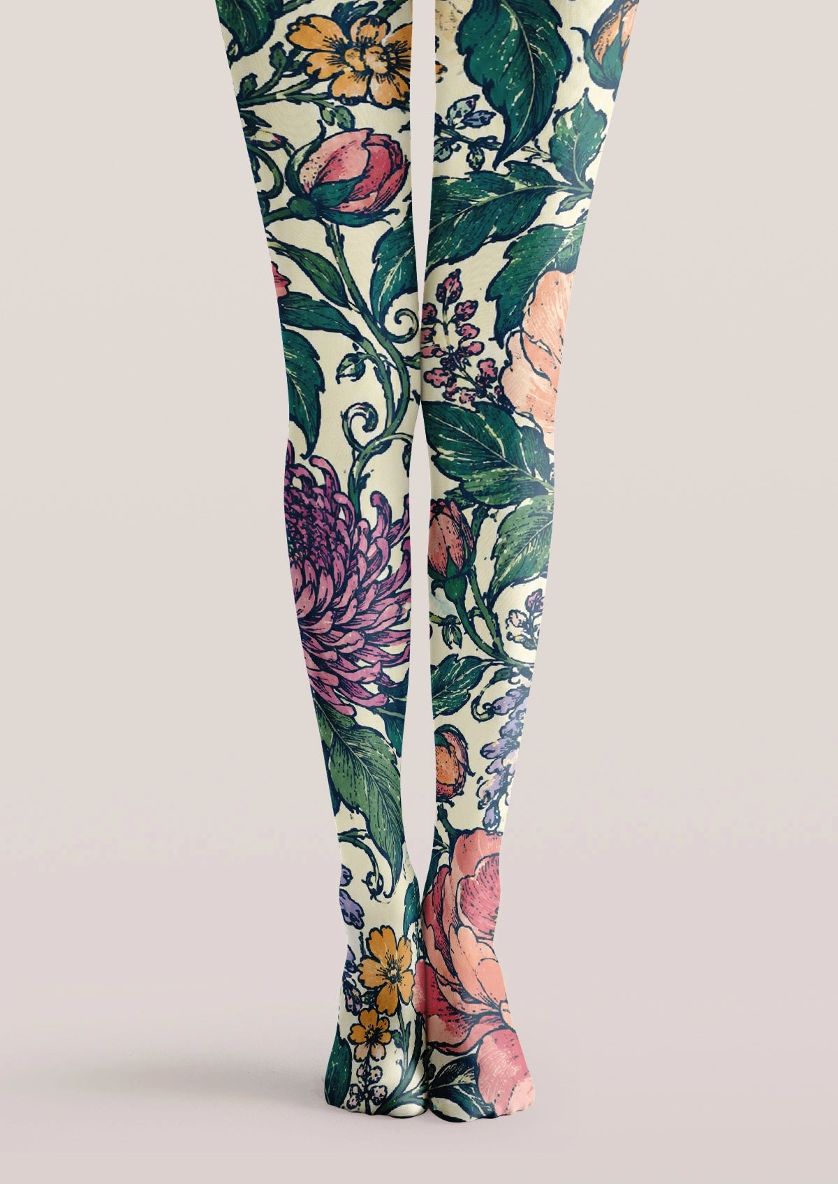Multi-Colored Hand-Painted Flowers Tights