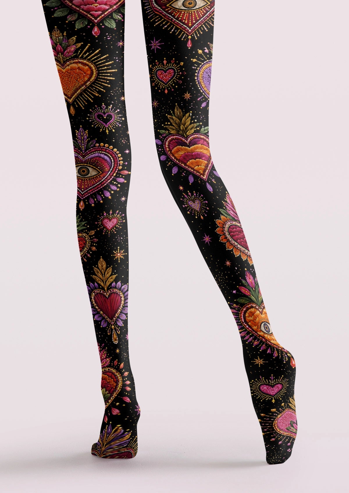 Pink Heart Motif Tights