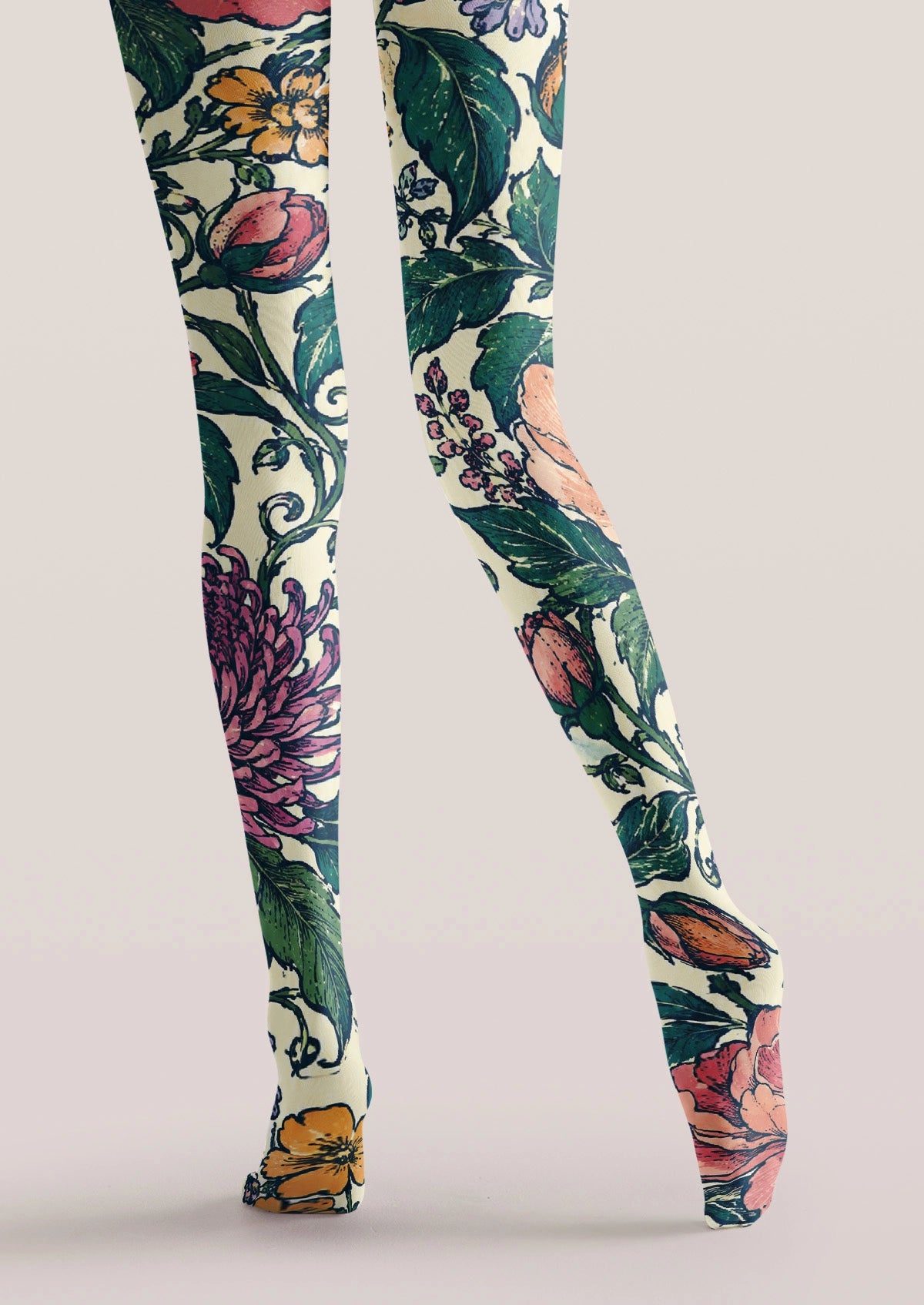 Multi-Colored Hand-Painted Flowers Tights