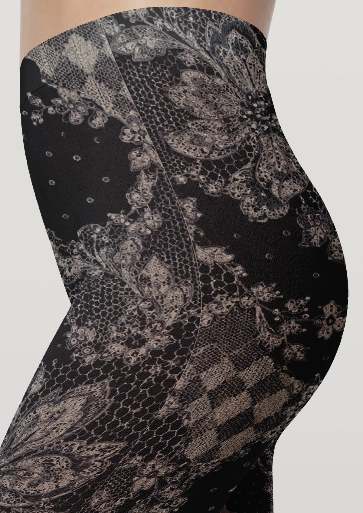 Black Polka Dot And Lace Pattern Patchwork Tights