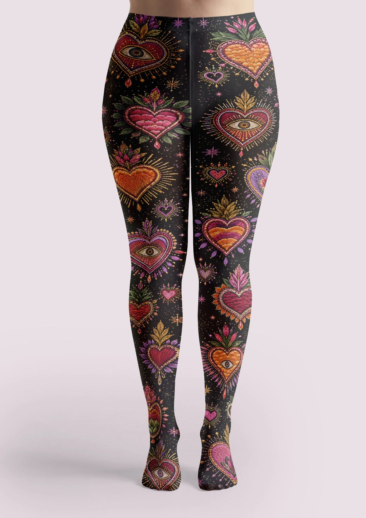 Pink Heart Motif Tights