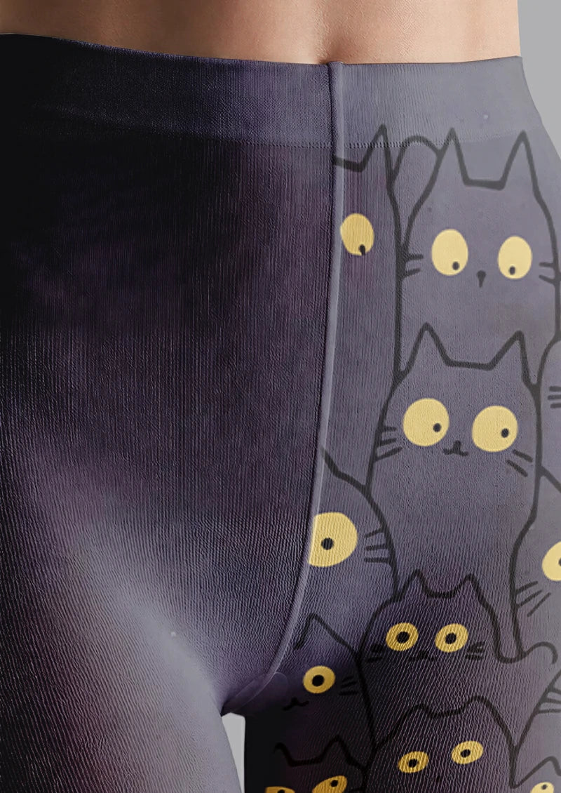 Gray Cat Face Tights