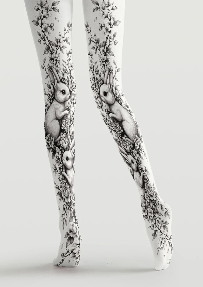 White Rabbit Floral Tights